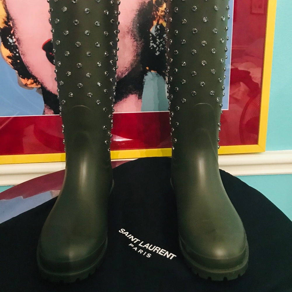 Saint Laurent crystal studded rain boots